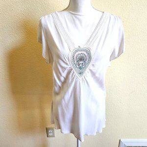 White Top with Beaded Sequin Teardrop Pattern